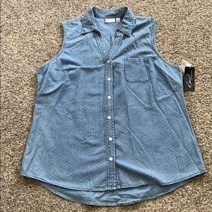 NWT Polka Dot Chambray Sleeveless Button Down